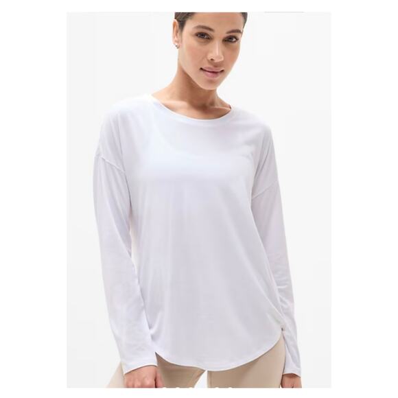 Athleta Tops - ATHLETA Move With Ease Top Bright White XS Long Sleeve Tee Lightweight Relaxed